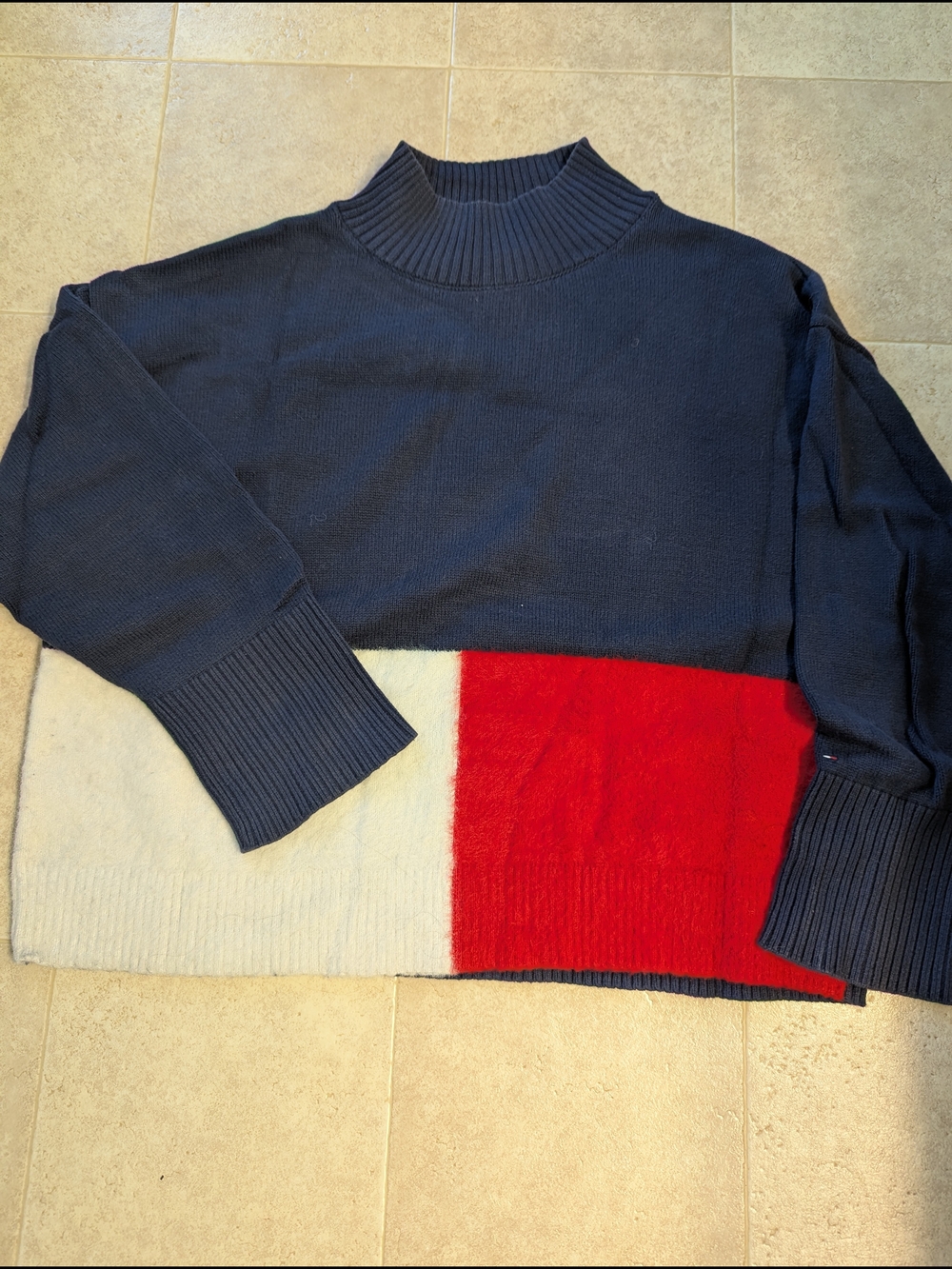 Tommy Hilfiger Denim Colorblock Turtleneck Sweater - Navy, Red & Cream